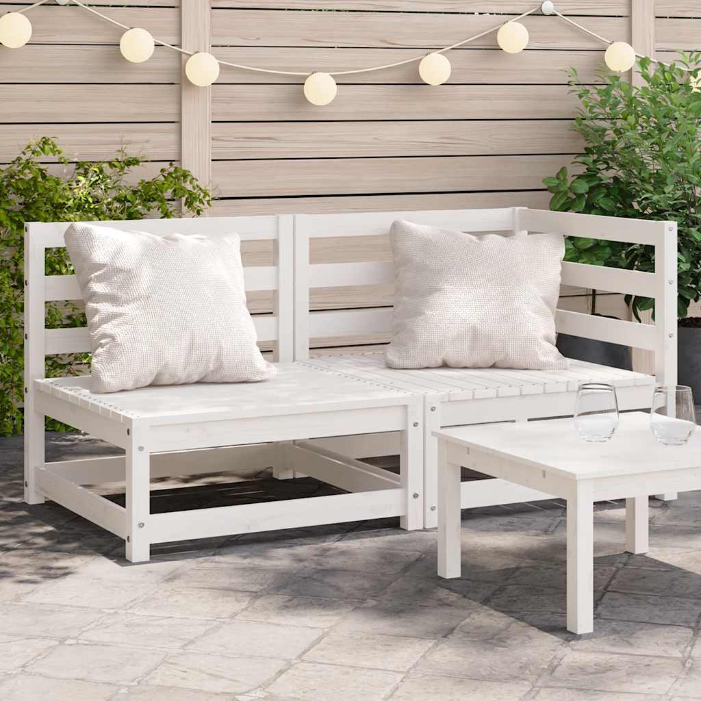 Garden Sofa 2-Seater White Solid Wood Pine